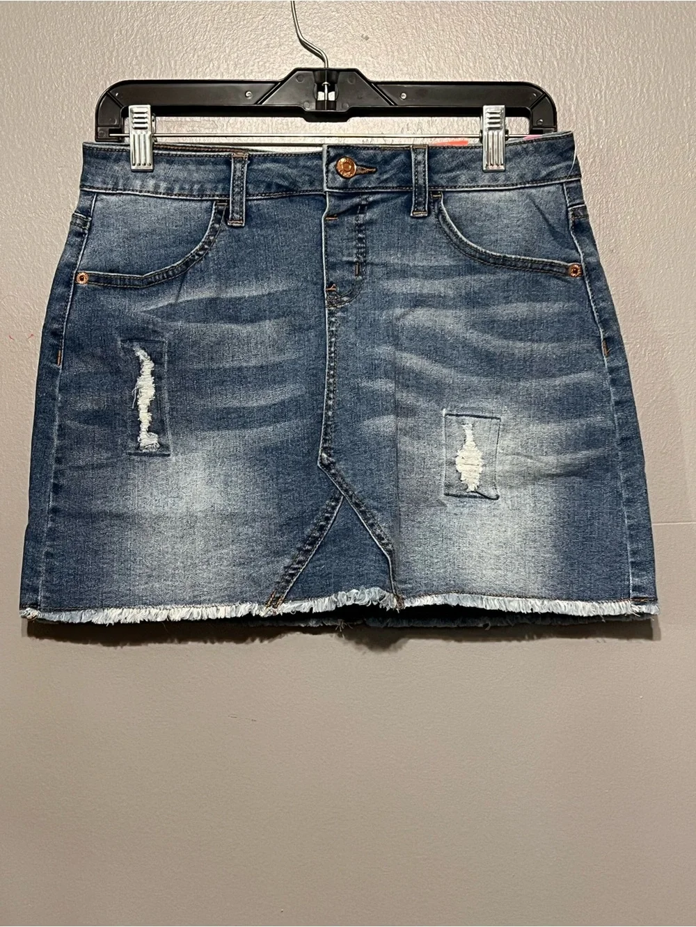 Justice Denim Skort Light Wash Distressed Mini Skirt with Shorts – Size 18